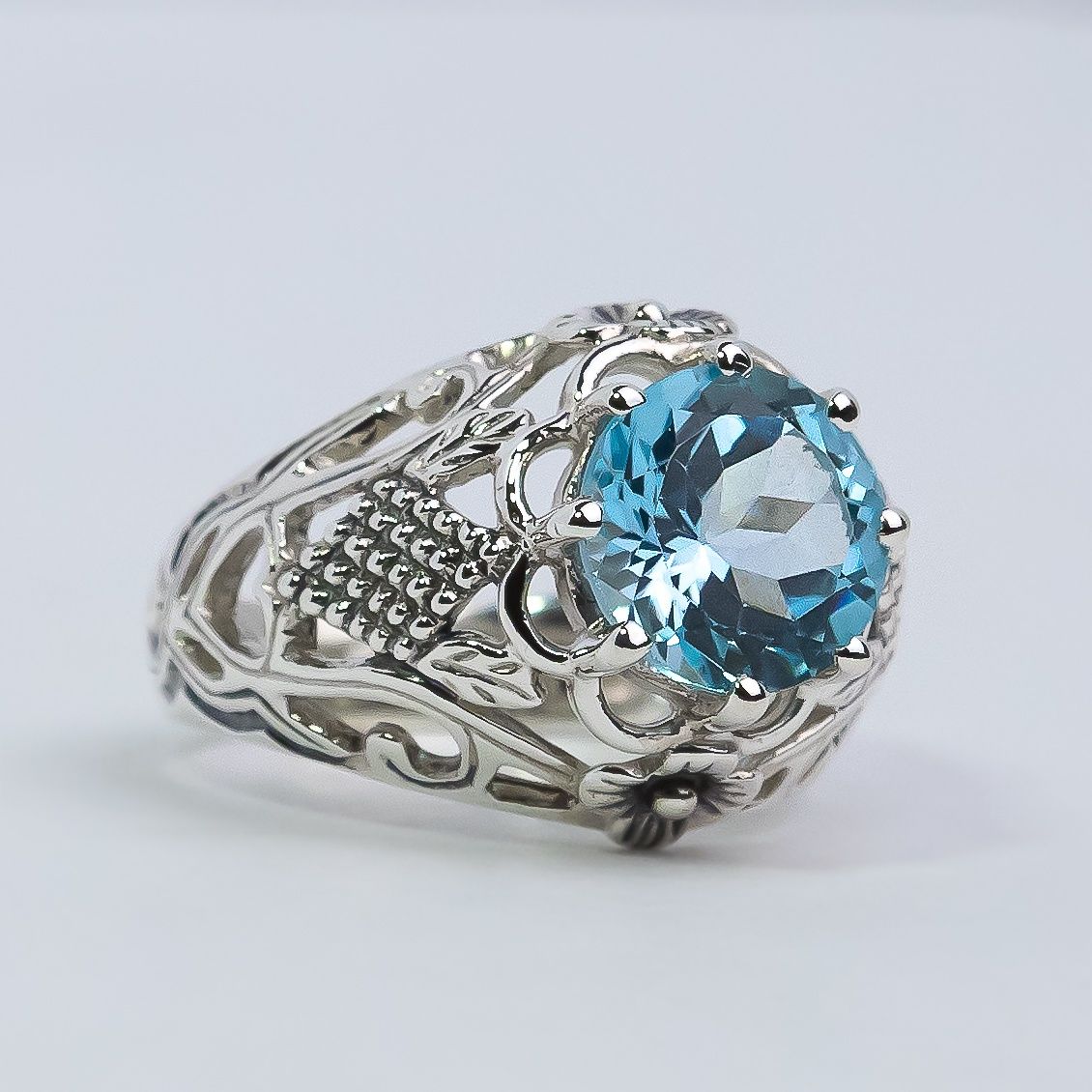 Blue Topaz Celtic Thistle Ring