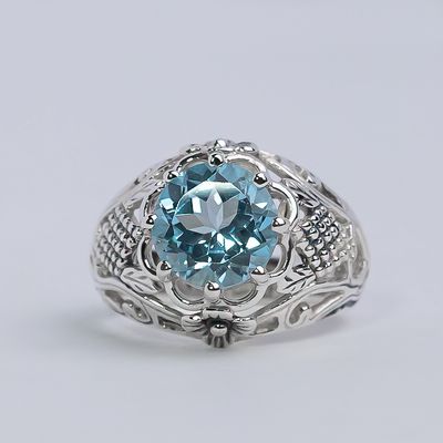 Blue Topaz Celtic Thistle Ring
