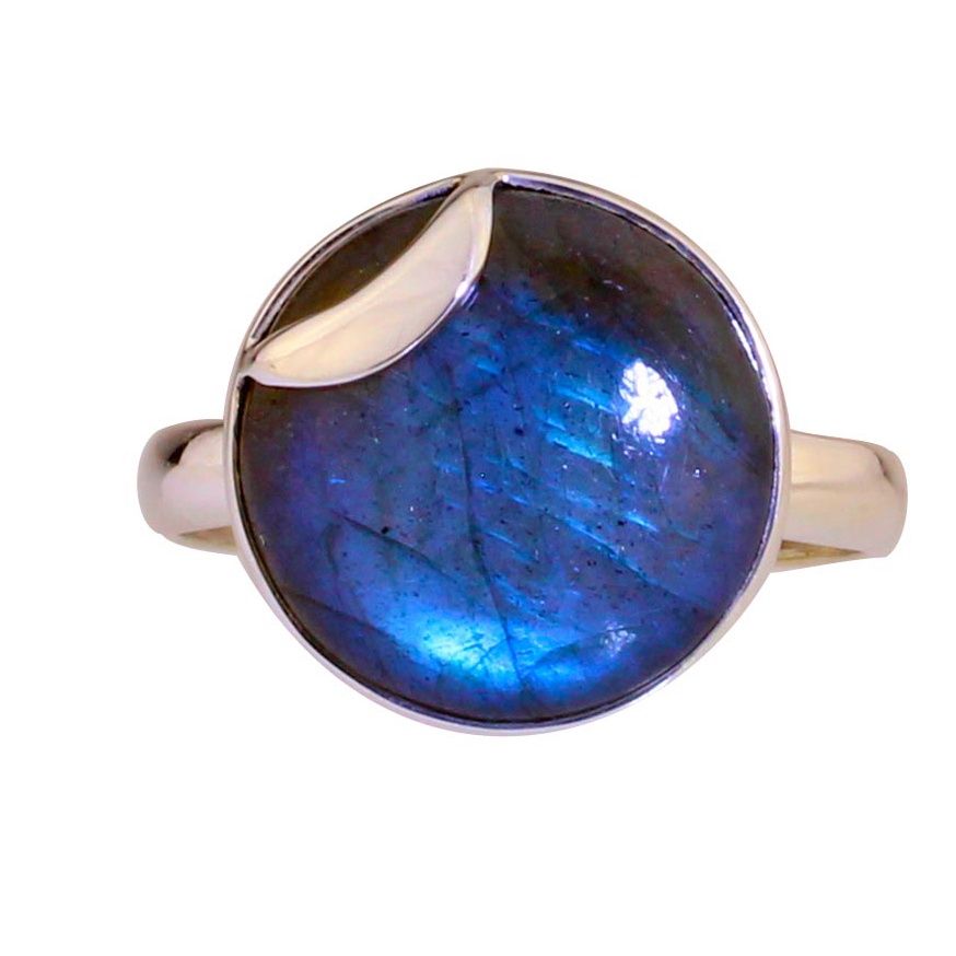 Labradorite Celestial Crescent Moon Ring