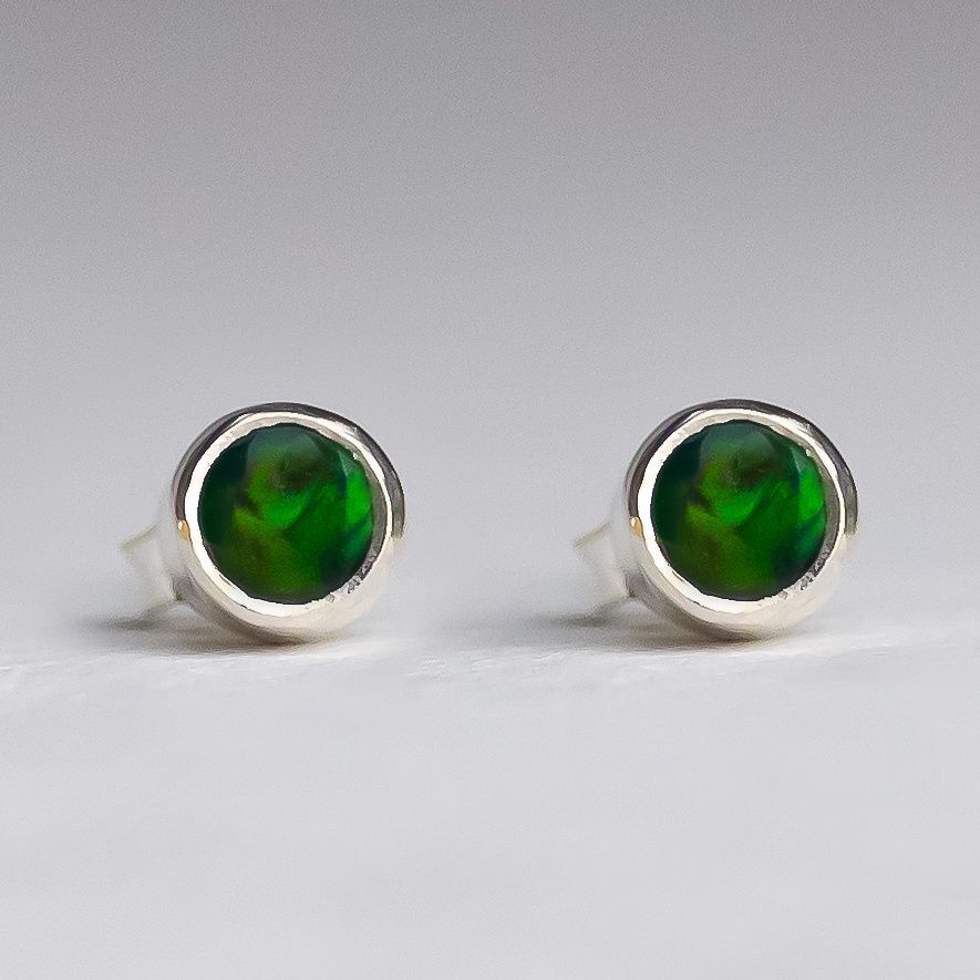 Black Flash Opal Stud Earrings