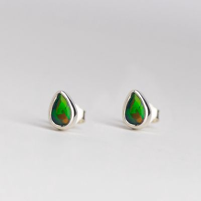 Black Flash Opal Stud Earrings