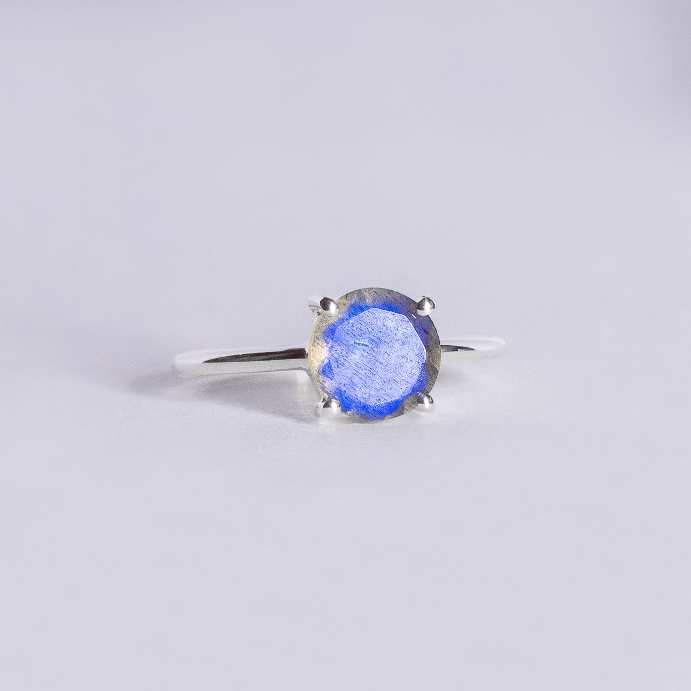 Labradorite Round Angel Halo Ring