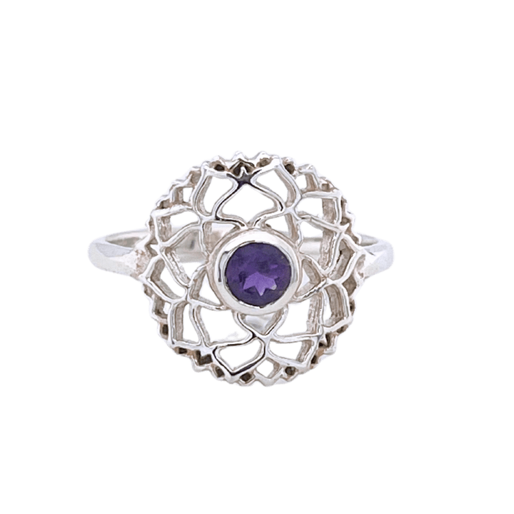 Amethyst Flower of Life Crown Chakra Awareness Ring