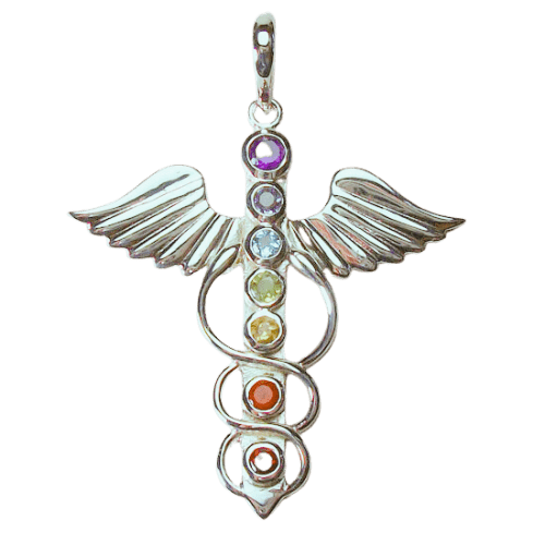 Chakra Angel of Healing Caduceus Pendant