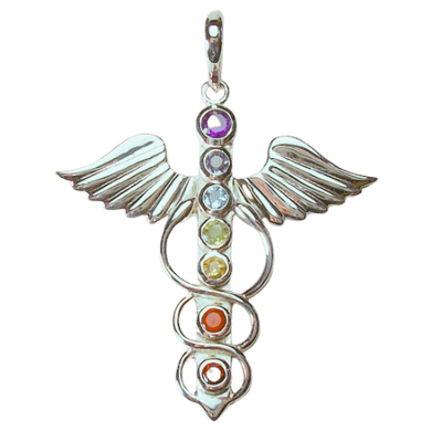 Chakra Angel of Healing Caduceus Pendant