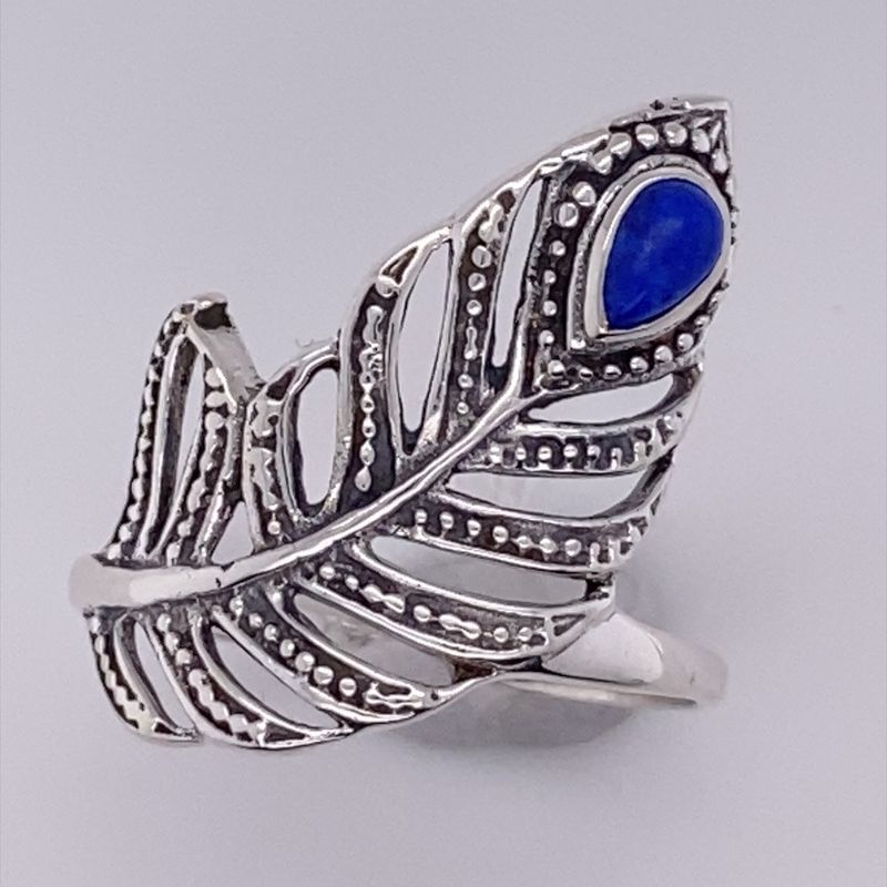 Fortune Rings Silver Lapis Feather Fortune Ring