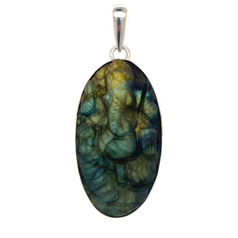 Labradorite Carved Ganesh Pendant