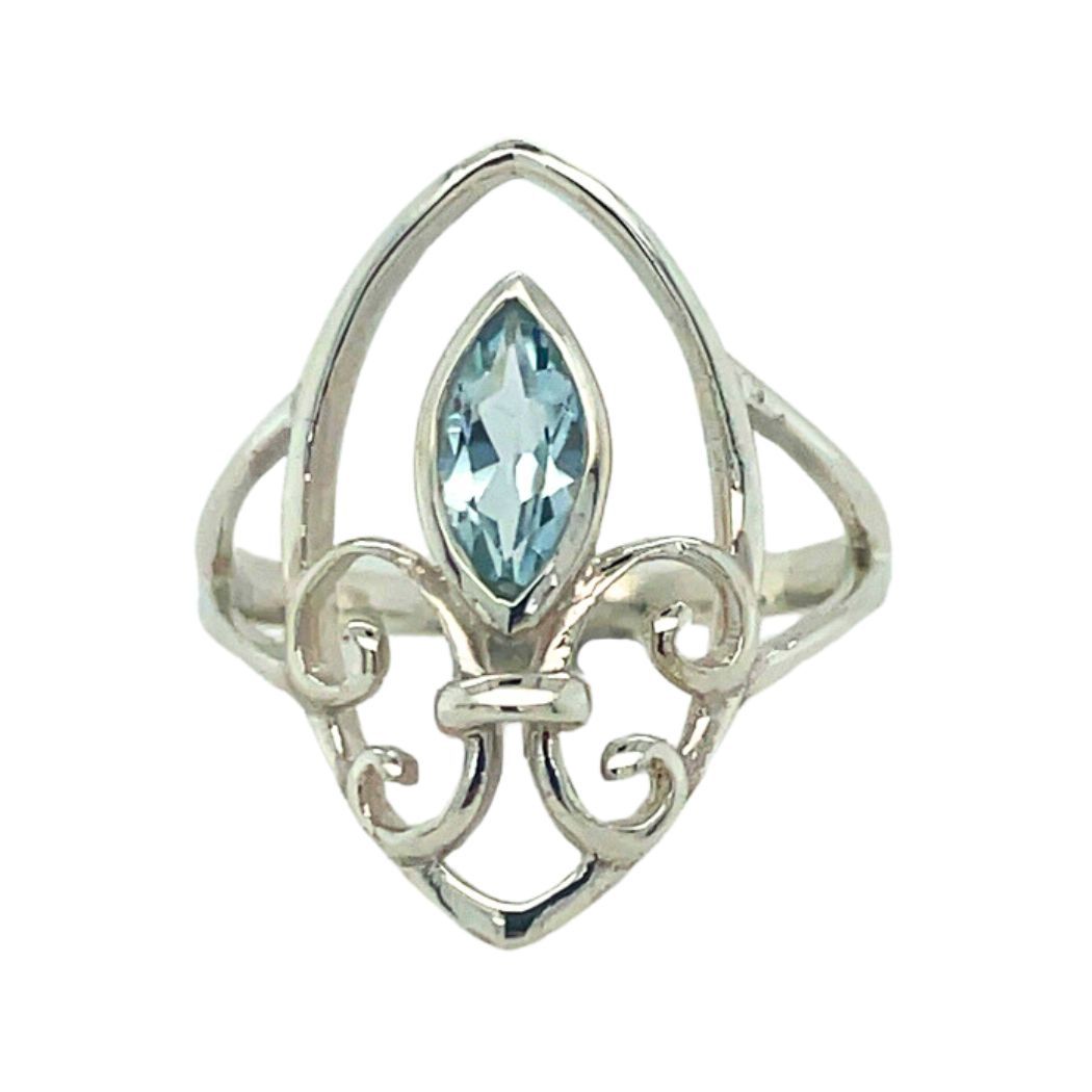 Blue Topaz Fleur de Lis Ring