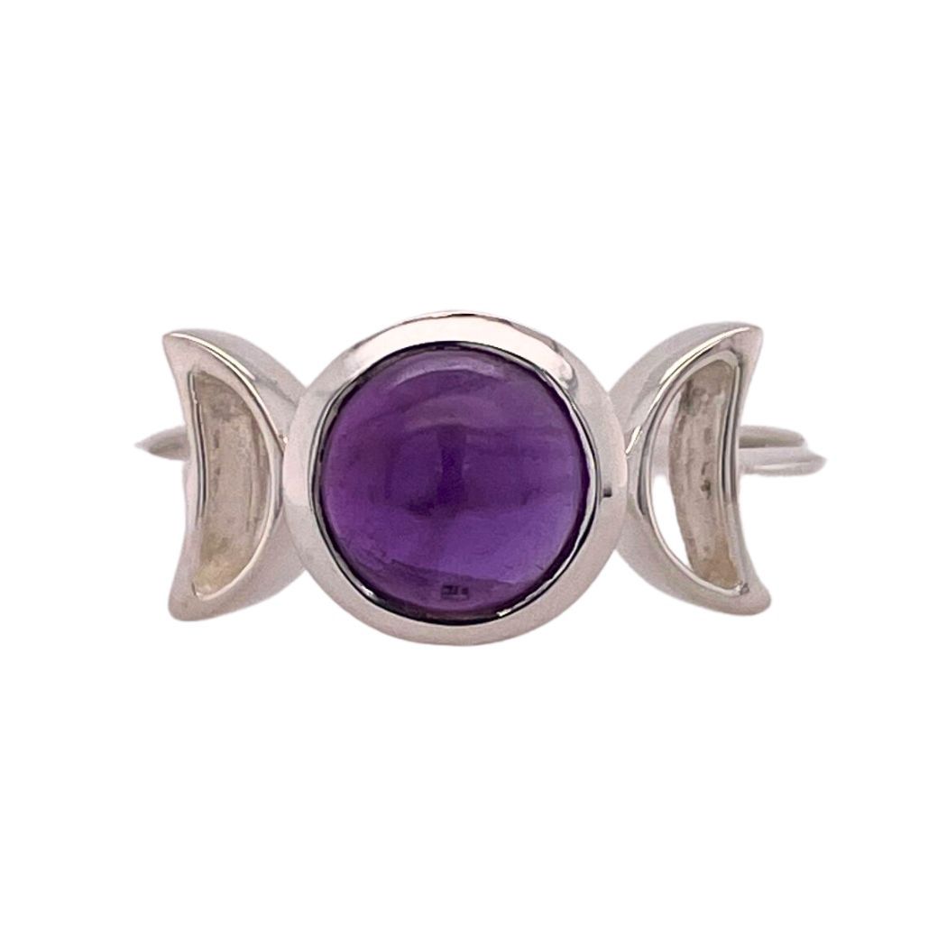 Amethyst Triple Goddess Moon Ring