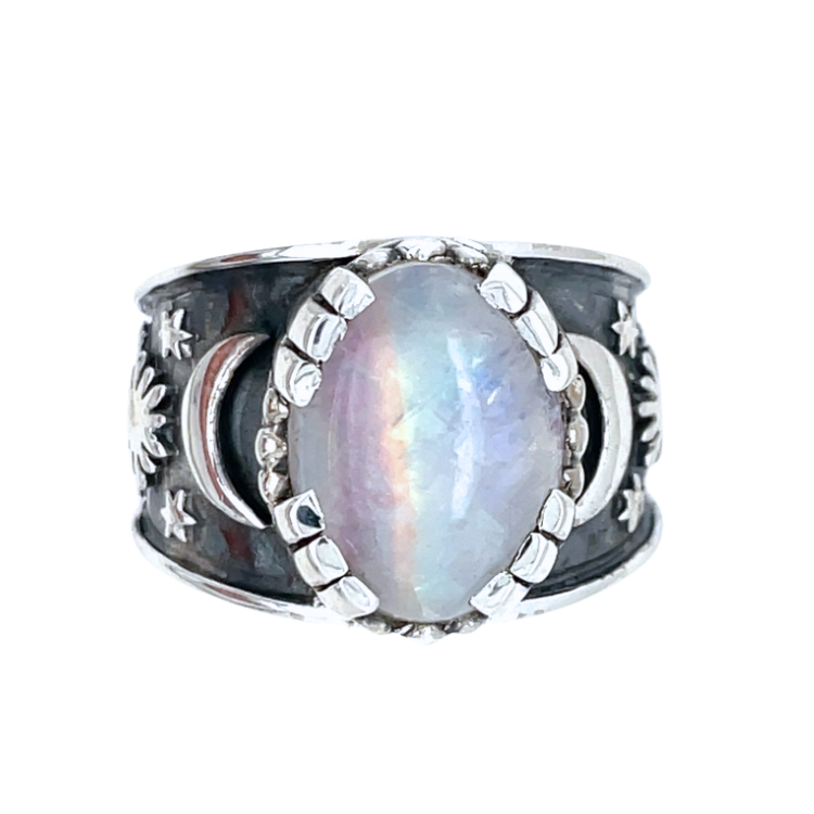 Moonstone Sun Moon Star Unisex Ring