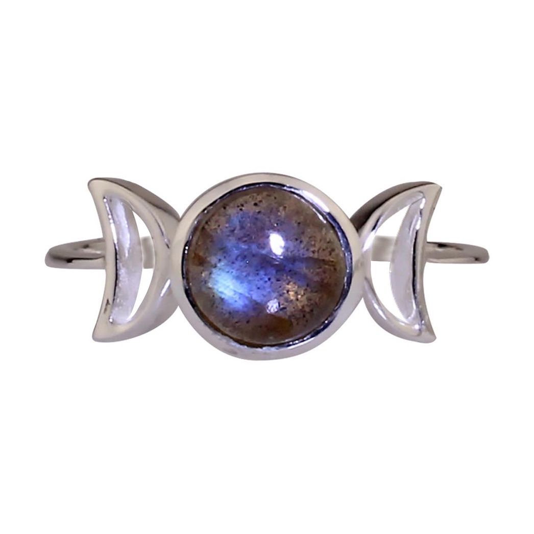Labradorite Triple Goddess Moon Ring