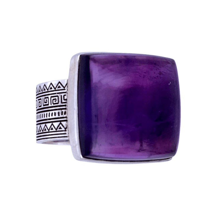 Amethyst Sacred Tribe Unisex Square Ring
