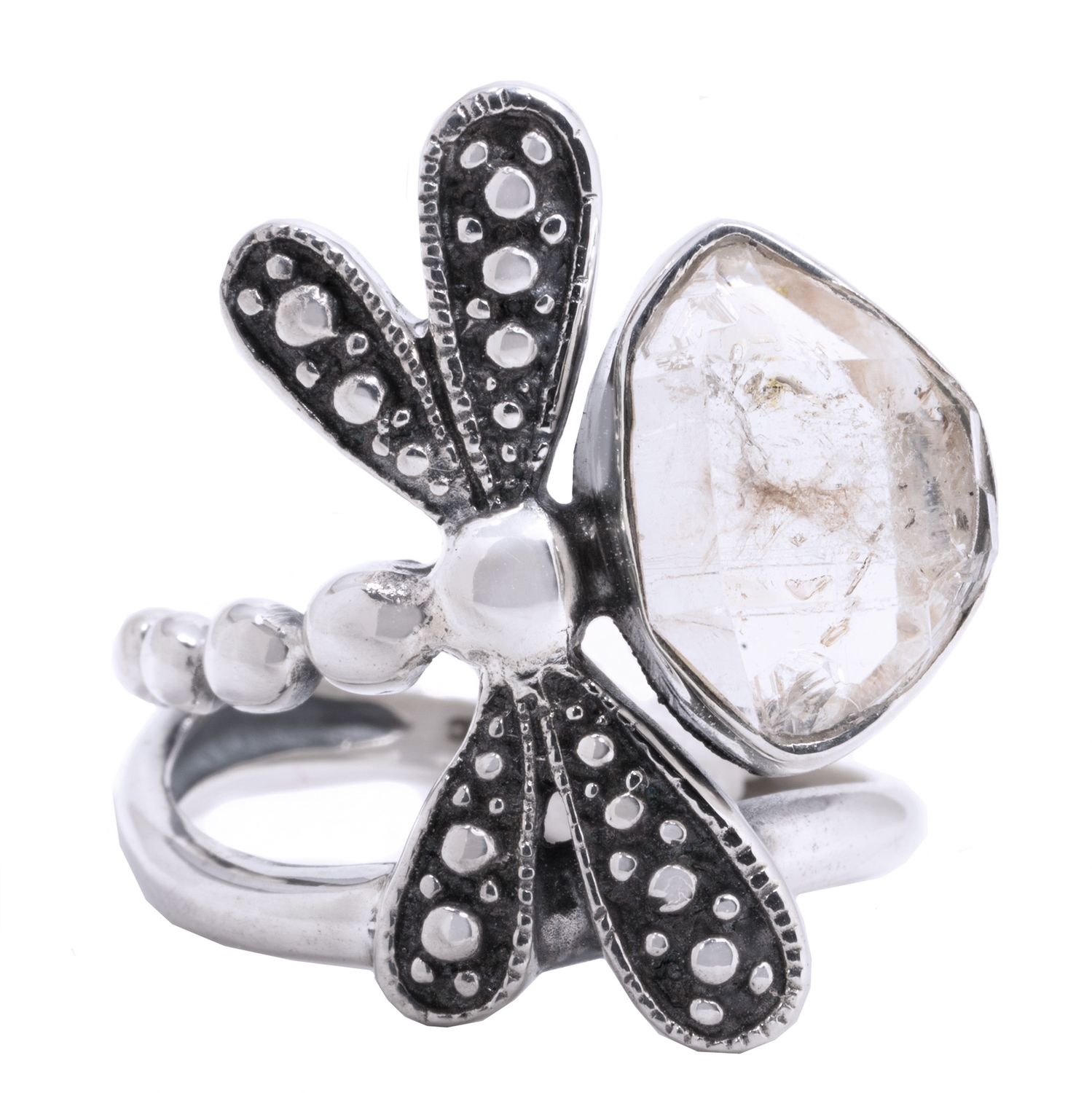 Rough Herkimer Diamond Dragonfly Ring