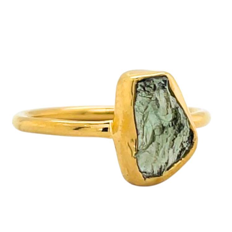 Moldavite Rough Free Form Gold Vermeil Ring