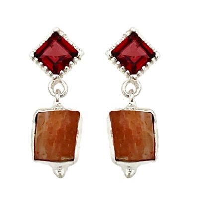 Peach Moonstone Garnet Cute Stud Earrings