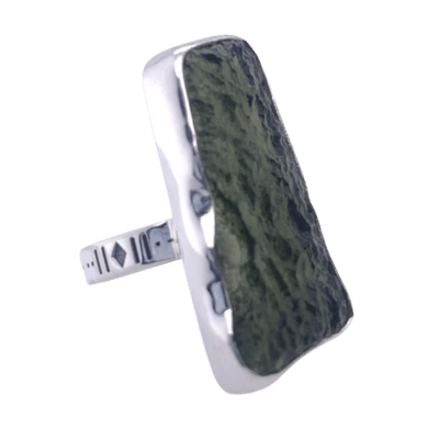 Moldavite Mega Free-Form Engraved Ring