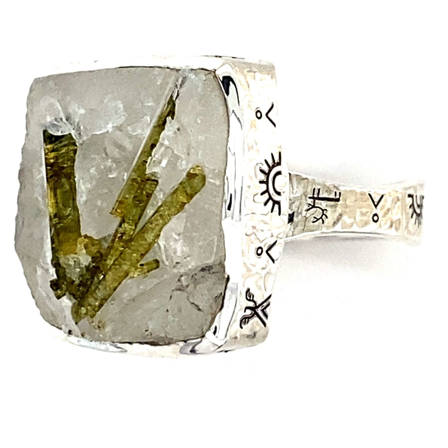 Tourmaline Crystal In Quartz Unisex Ring