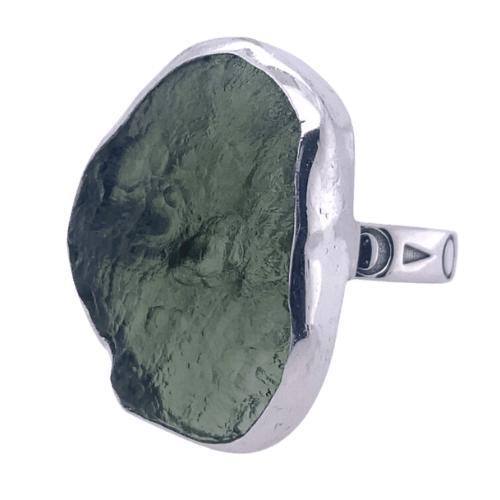 Moldavite Mega Free-Form Engraved Ring