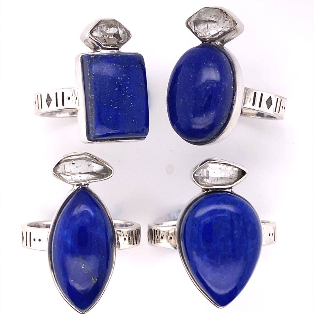 Lapis Herkimer Diamond Duchess Ring