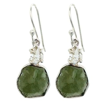 Moldavite Herkimer Diamond Gem Earrings