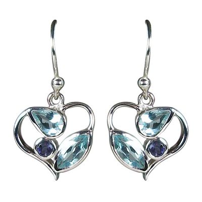 Blue Topaz Iolite Fun Loving Heart Earrings