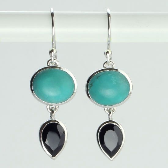 Turquoise Black Spinel Earrings