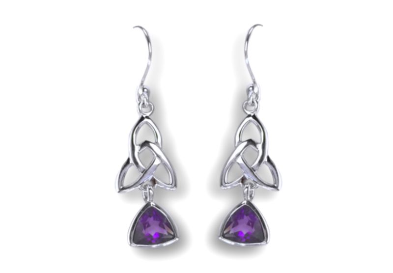 Amethyst Celtic Triquetra Trinity Knot Earrings