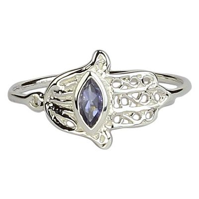 Iolite Healing Hand Hamsa Ring