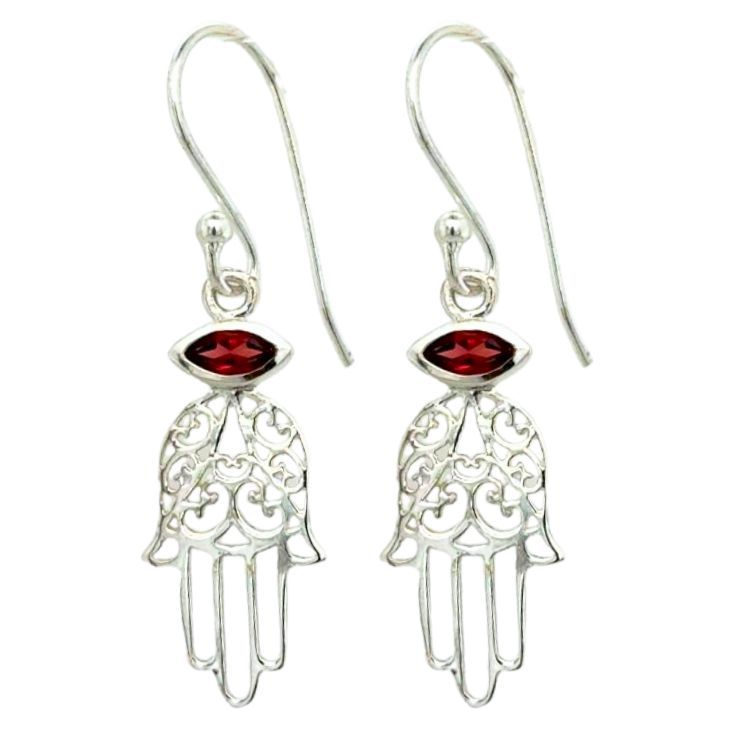 Garnet Healing Hand Hamsa Earrings
