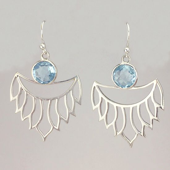 Blue Topaz Lotus Elegance Earrings