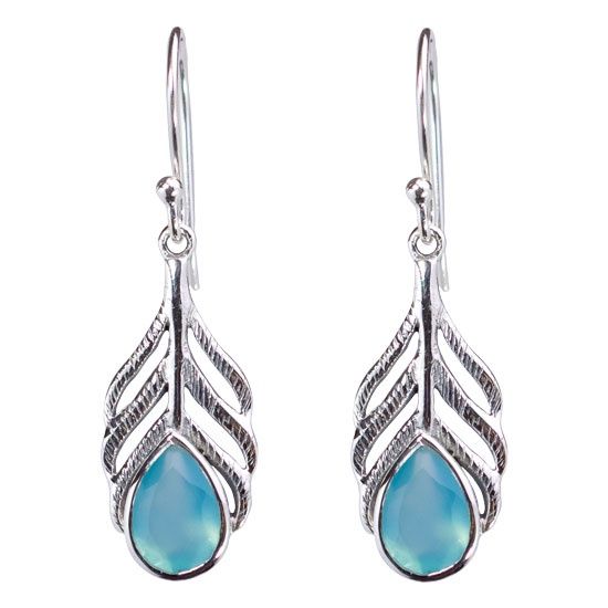 Chalcedony Blue Feather Earrings