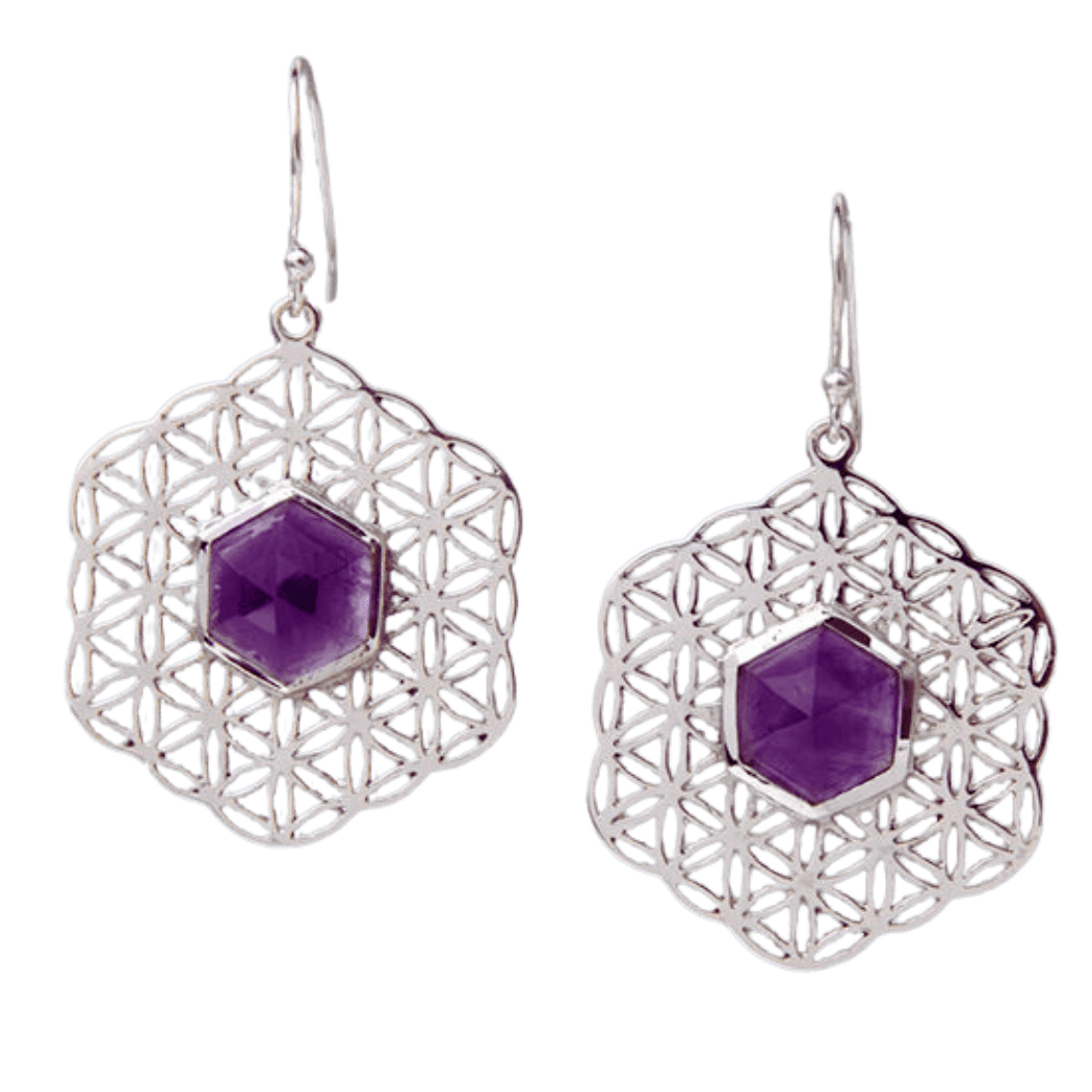 Amethyst Flower of Life Mandala Earrings