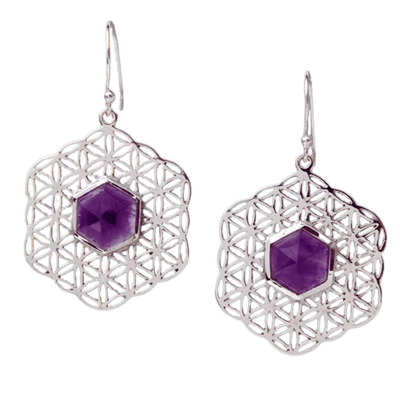 Amethyst Flower of Life Mandala Earrings