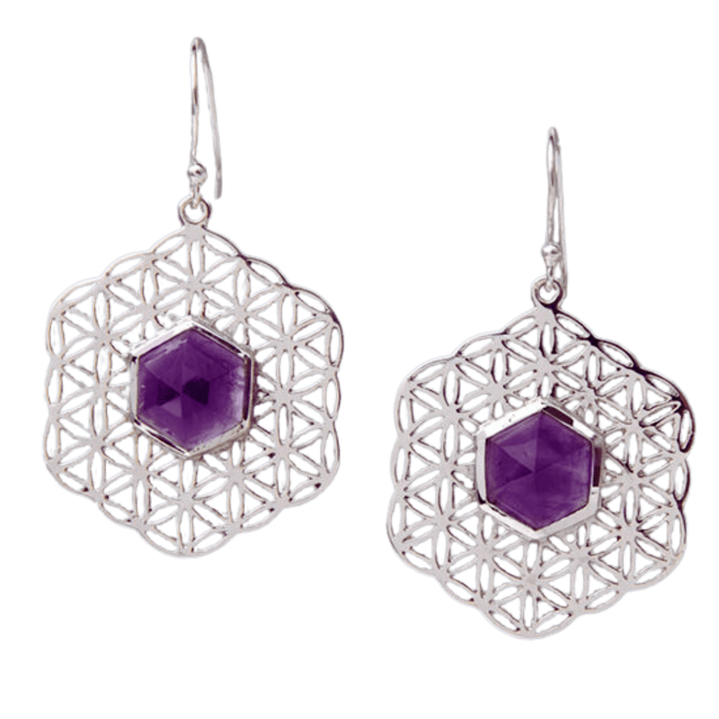 Amethyst Flower of Life Mandala Earrings