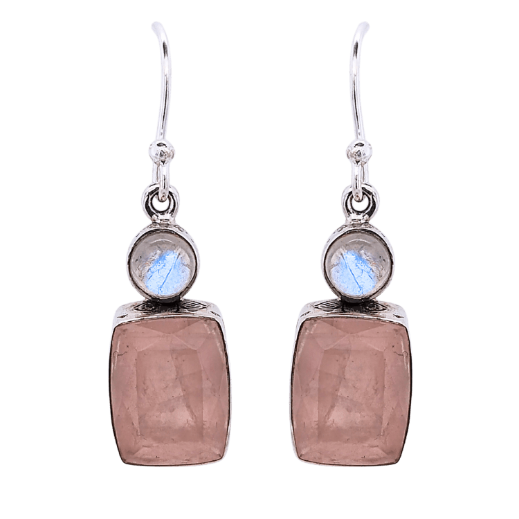 Rose Quartz Moonstone Eclectic Earrings