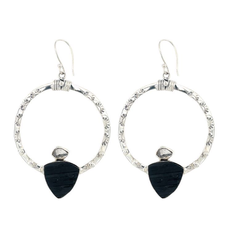 Black Tourmaline Herkimer Diamond Super Power Tribe Earrings