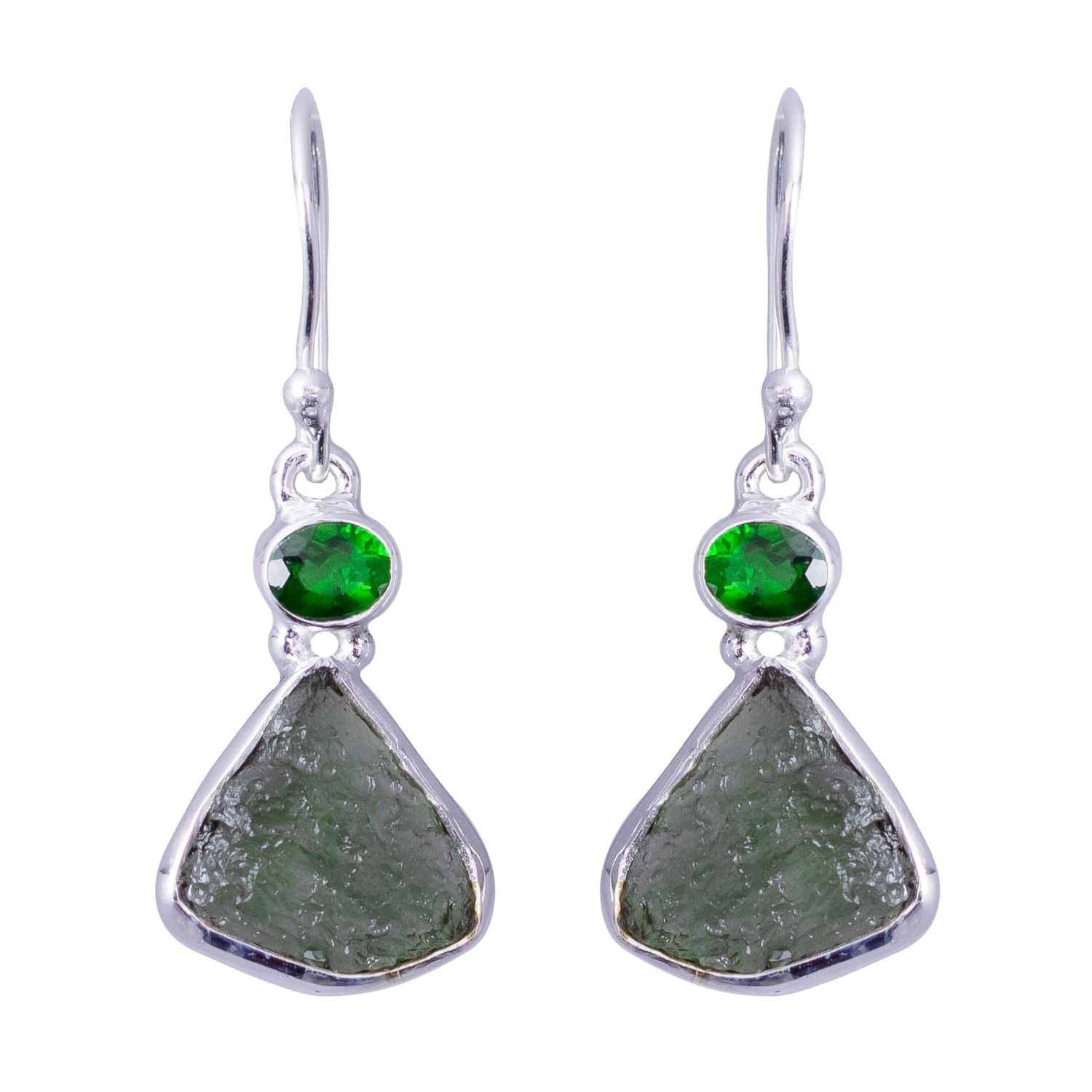 Chrome Diopside Moldavite Gem Earrings