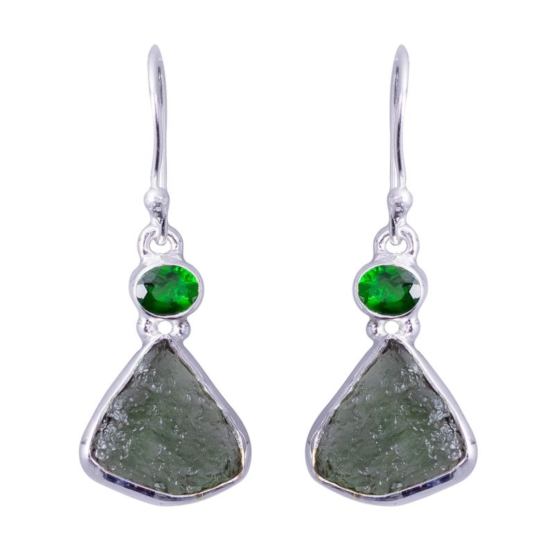 Chrome Diopside Moldavite Gem Earrings