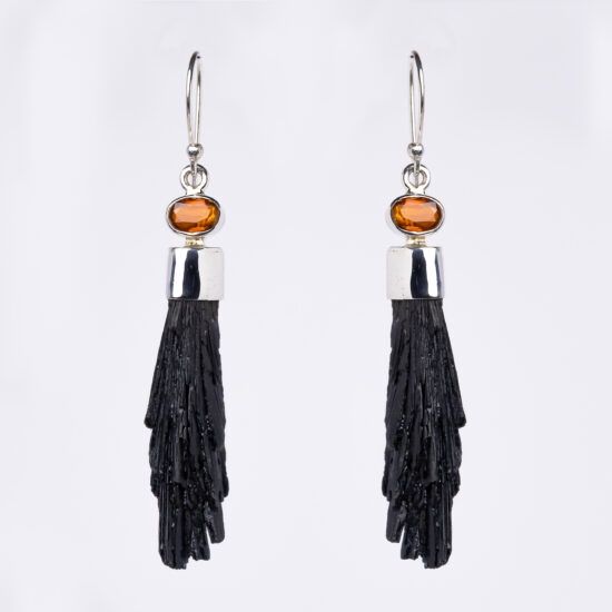 Black Kyanite Orange Wing Earrings