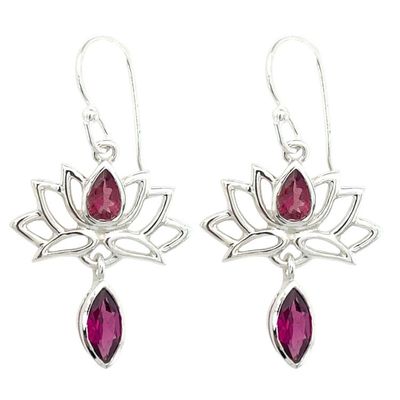 Pink Tourmaline Rhodolite Garnet Lotus Earrings