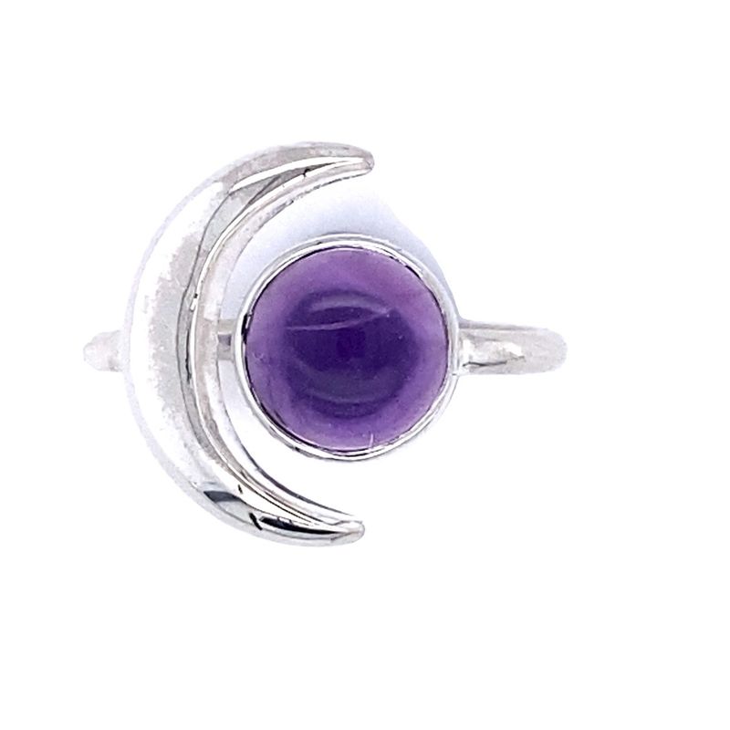 Amethyst Crescent Moon Adjustable Ring