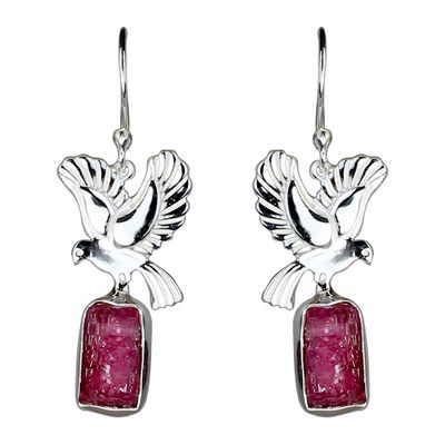 Pink Tourmaline Bird of Peace Earrings