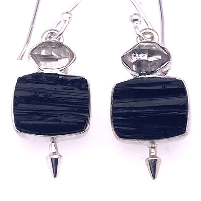 Black Tourmaline Protection Arrow Earrings