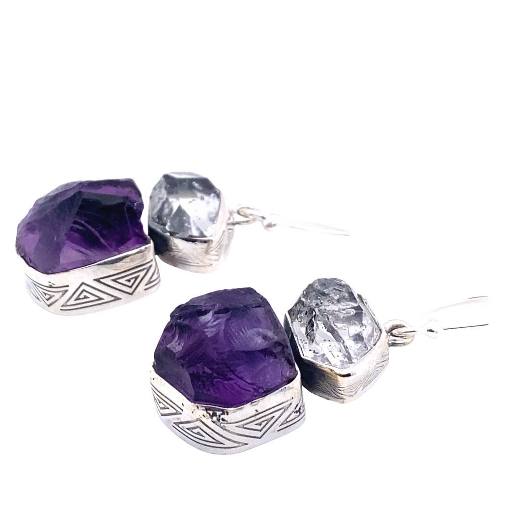 Amethyst Herkimer Earth Song Earrings