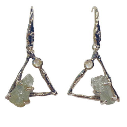 Aquamarine Moonstone Elemental Symbol Earrings