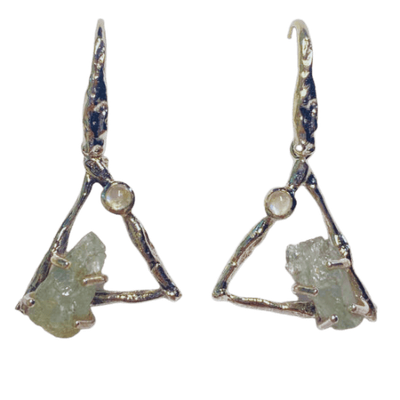 Aquamarine Moonstone Elemental Symbol Earrings