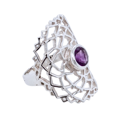 Amethyst Flower of Life Mandala Ring