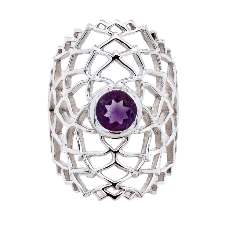 Amethyst Flower of Life Mandala Ring