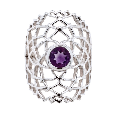 Amethyst Flower of Life Mandala Ring