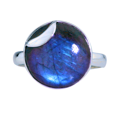 Labradorite Celestial Crescent Moon Ring